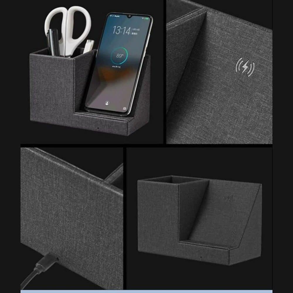 Fast 10W Wireless Smartphone Charger Desk Organizer Box
