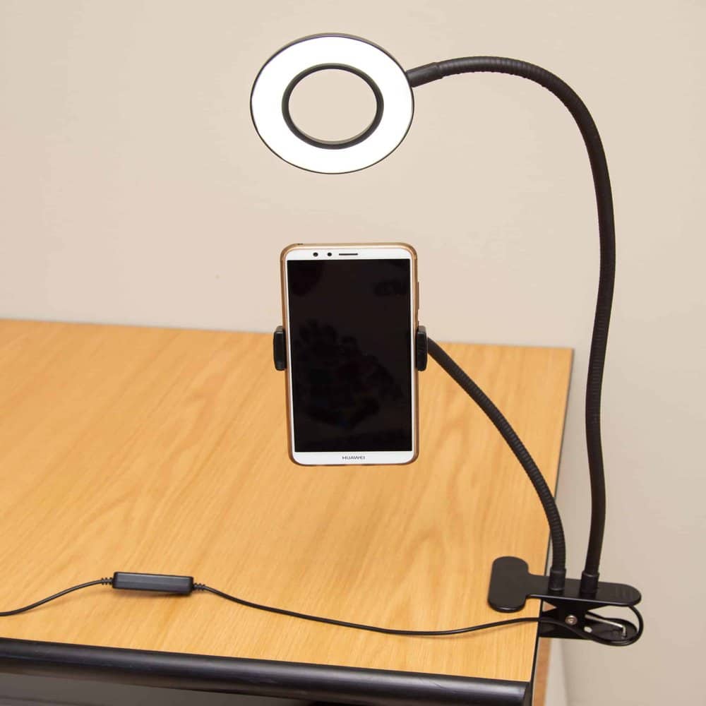 Lazy Bracket 2-in-1 Phone Holder & Selfie Light Desk Clamp