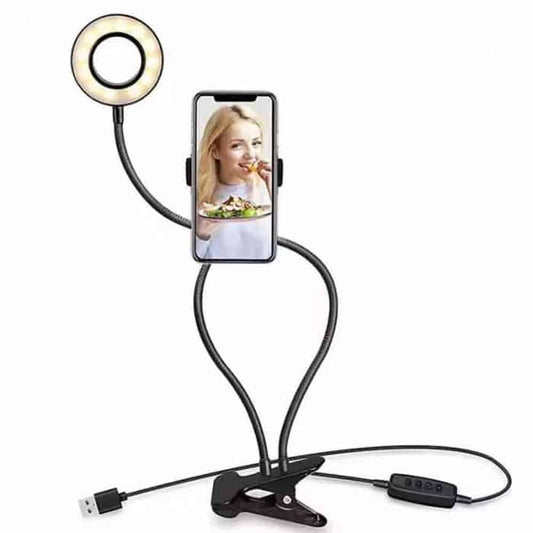 Lazy Bracket 2-in-1 Phone Holder & Selfie Light Desk Clamp
