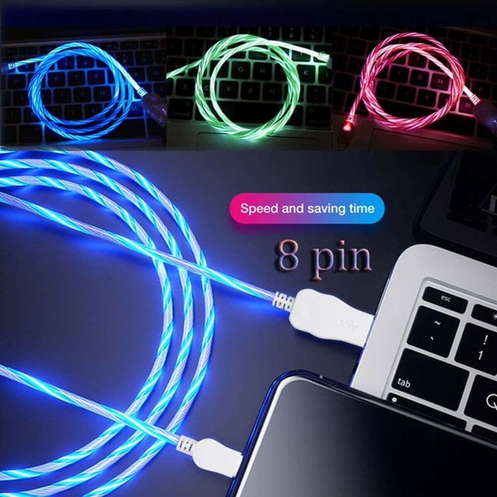 LED Light Flow Flashing USB Type-C Replacement Charger Cable